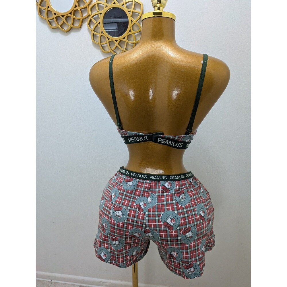 Women's Peanuts Holiday Bralette & Boxer Set - Pink/Red &Green XL - Picture 2 of 4